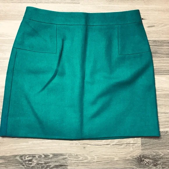 J Crew Skirt Wool Blend Lined Teal Green Pencil - Picture 2 of 5